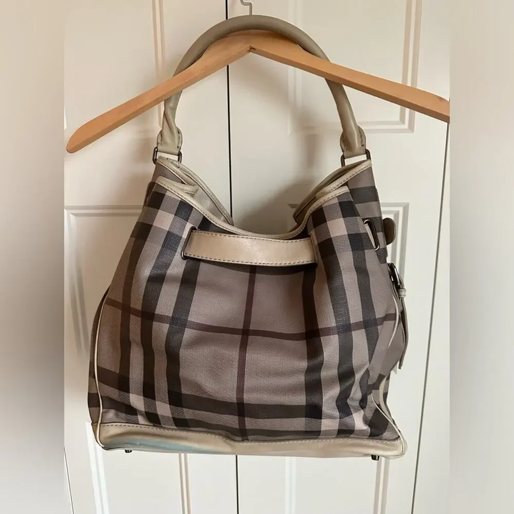 Burberry Smoked Check Medium Walden Belted Hobo Handbag